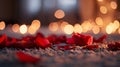 Rose petals tered on the carpet add a romantic touch invoking feelings of love and passion.