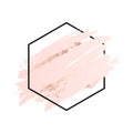 Rose and pink background stroke polygon frame. Vector gold pink brush makeup beauty abstract geometric logo