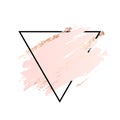 Rose and pink background stroke triangle frame. Vector gold pink brush makeup beauty abstract geometric logo