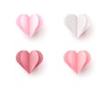 Rose pink, red and white gradient papercut hearts set isolated on white background. Vector illustration. Graphic paper origami Royalty Free Stock Photo