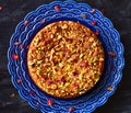 Rose and pistachio cake in turkish blue plate Royalty Free Stock Photo