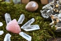 Rose Quartz Crystals and White Sage Smudge Sticks Royalty Free Stock Photo