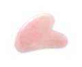 Rose quartz gua sha tool on white background, top view Royalty Free Stock Photo