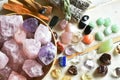 Rose Quartz and Healing Crystals Close Up Royalty Free Stock Photo