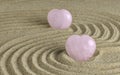 Rose Quartz heart in zen garden Royalty Free Stock Photo