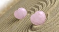 Rose Quartz heart in zen garden Royalty Free Stock Photo