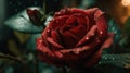 Rose in the rain created with generative AI technology Royalty Free Stock Photo