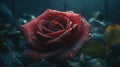 Rose in the rain created with generative AI technology Royalty Free Stock Photo