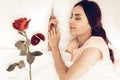 Rose Ring And Postal. Sleeping Girl Concept. Royalty Free Stock Photo