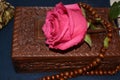 Rose, rosary and box Royalty Free Stock Photo
