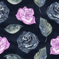 Rose. Seamless pattern with flowers. Hand-drawn original floral background. Real watercolor drawing. Royalty Free Stock Photo