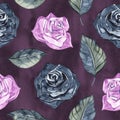 Rose. Seamless pattern with flowers. Hand-drawn original floral background. Real watercolor drawing. Royalty Free Stock Photo