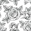 Rose seamless pattern. Isolated black line art