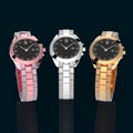 Rose, silver and gold watch on dark Royalty Free Stock Photo