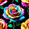 Rose stem group artistic vibrant colors psychedelic floral pop art