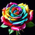 Rose stem vibrant multi color isolated floral magenta red blue yellow