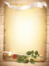 Rose and sword at burnt paper Royalty Free Stock Photo