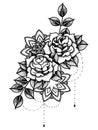 Rose Tattoo, mystic symbol. Flower with string of beads.