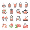 Rose tea icon set - Bubble Milk tea