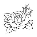 Rose. Vector black and white contour drawing.