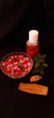 Rose water and herbal products used for toning the skin.