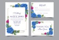 Rose wedding invitation suite, INSTANT DOWNLOAD, Blue and pink wedding invite, RSVP and details card, Floral invites, vector Royalty Free Stock Photo