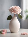 rose in a white ceramic vase of natural light, digital painting.