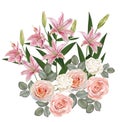 Rose white and pink with lilies flower
