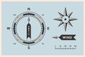 Rose Wind and Compass. Set of vintage arrows, symbols, objects for Navigation Royalty Free Stock Photo
