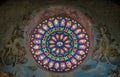 Rose window in the Church of the Santissima Annunziata in Todi, Province of Perugia, Umbria, Italy.