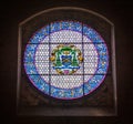 Rose window in the Duomo dei Santi Mariano e Giacomo in Gubbio, medieval town in the Province of Perugia, Umbria, central Italy.