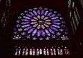 Rose window and stained glass windows at Basilique Royale de Saint-Denis. Paris, France.