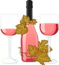 Rose wine bottle with two filled glasses