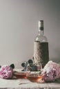 Rose wine with flowers Royalty Free Stock Photo