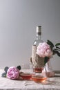 Rose wine with flowers Royalty Free Stock Photo