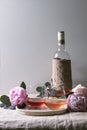 Rose wine with flowers Royalty Free Stock Photo