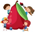 Roseapple with many children cartoon character isolated