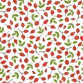 Rosehip berries seamless pattern. Vector illustration hand drawn design. Template for printing wrapping paper and fabric.