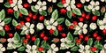 Rosehip Flower Leaf And Berry Seamless Vector Pattern In Folk Botanical Style On Dark Royalty Free Stock Photo
