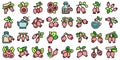 Rosehip icons set vector color flat