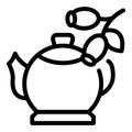 Rosehip infusion teapot icon outline vector. Natural tea drink ingredient