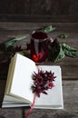 Roselle drink on Wood desk with a books note and repice