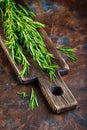 Rosemary bound on a wooden board