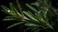 Rosemary branches with water drops, banner, Generative AI