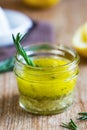 Rosemary and garlic lemon salad dressing Royalty Free Stock Photo