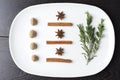 Rosemary and spices on a plate