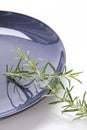 Rosemary sprigs on a blue plate Royalty Free Stock Photo