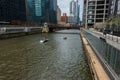 Rosemont, IL - APRIL 23, 2022: Downtown Chicago private boat on Chicago River Royalty Free Stock Photo