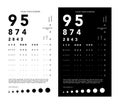 Rosenbaum Pocket Vision Screener Eye Test Chart medical illustration with numbers. Line vector sketch style isolated Royalty Free Stock Photo