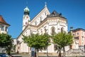 View at the Church of Saint Nicholas in the streets of Rosenheim in Germany